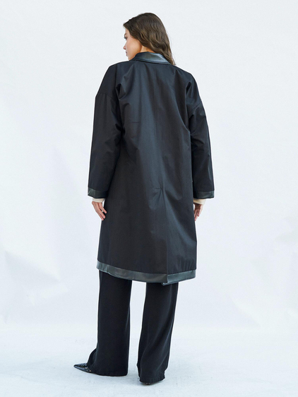 250462 Deri Yakalı Trençkot Siyah