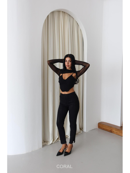 7413 Taş Çizgili Kot Pantolon Siyah