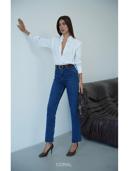 7977 Normal Kesim Kemerli Kot Pantolon Koyu Mavi
