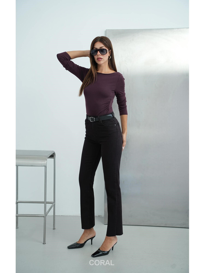7977 Normal Kesim Kemerli Kot Pantolon Mürdüm