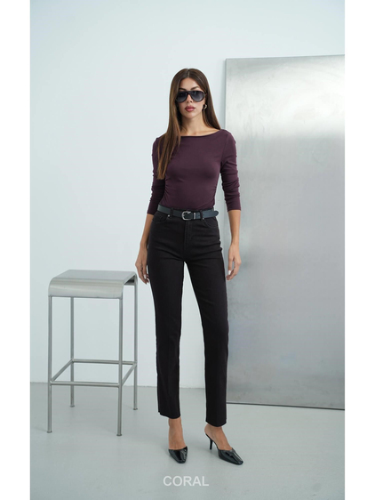 7977 Normal Kesim Kemerli Kot Pantolon Mürdüm