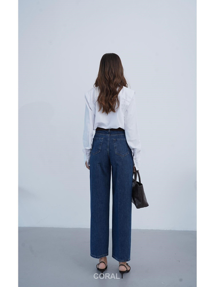 8273 Oval Tokalı Kemerli Kot Pantolon Koyu Mavi