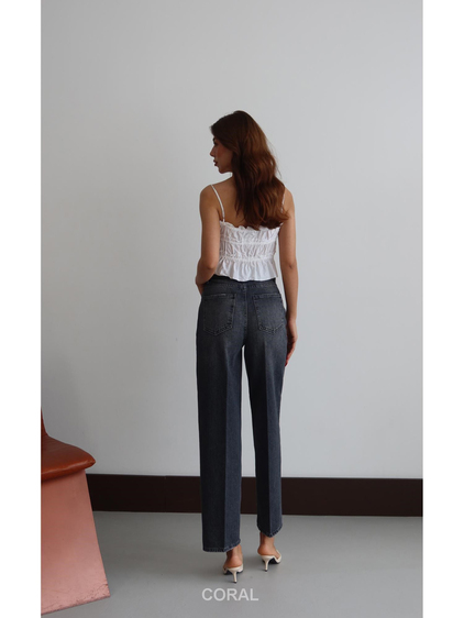 8273 Oval Tokalı Kemerli Kot Pantolon Antrasit
