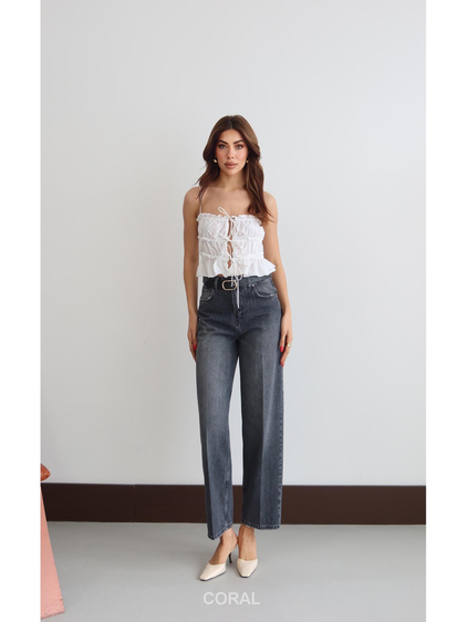 8273 Oval Tokalı Kemerli Kot Pantolon Antrasit