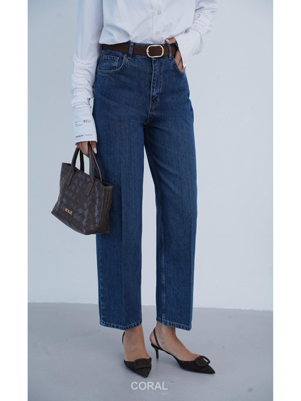 8273 Oval Tokalı Kemerli Kot Pantolon Koyu Mavi