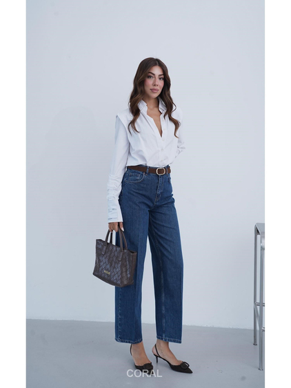 8273 Oval Tokalı Kemerli Kot Pantolon Koyu Mavi