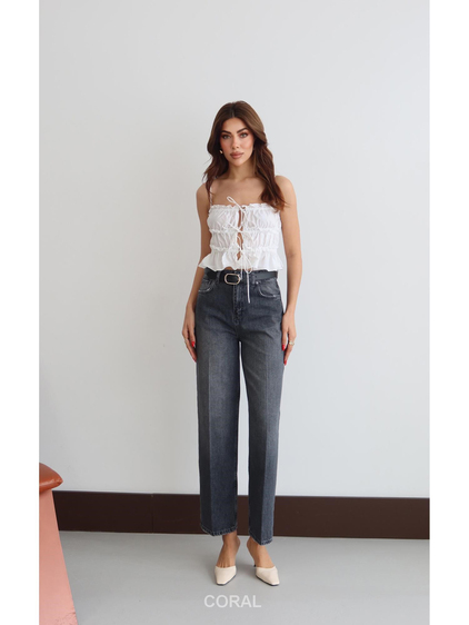 8273 Oval Tokalı Kemerli Kot Pantolon Antrasit
