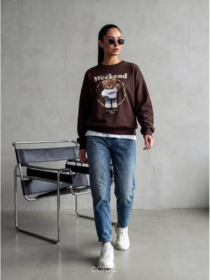 Ayıcık Baskılı SweatShirt 5925 Kahve