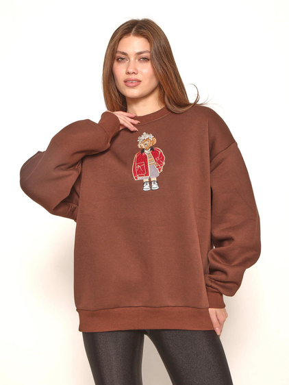 Ayıcık Nakışlı Sweatshirt 36910 Kahve
