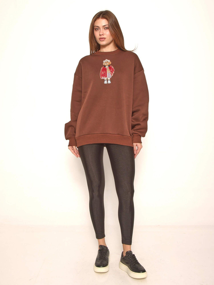 Ayıcık Nakışlı Sweatshirt 36910 Kahve