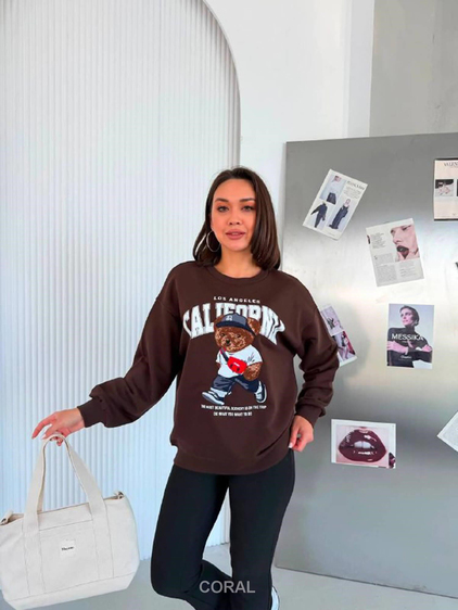 Ayıcık Yazılı SweatShirt 5919 Kahve