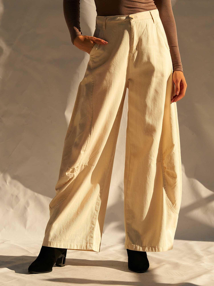 Barrel Kesim Gabardin Pantolon 031737 Krem