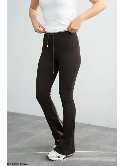 Beli Bağcıklı İspanyol Paça Pantolon DP261006 Kahve
