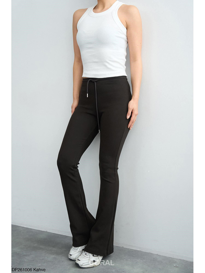 Beli Bağcıklı İspanyol Paça Pantolon DP261006 Kahve