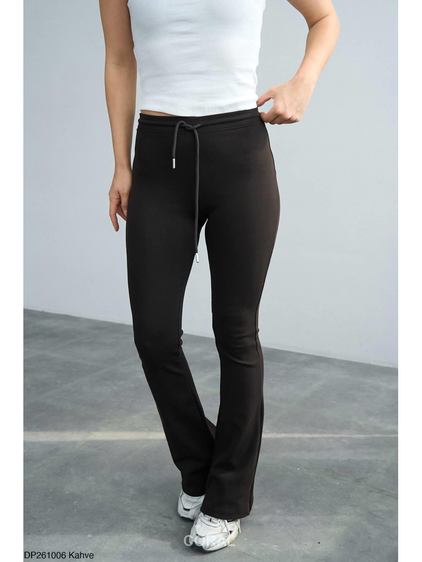 Beli Bağcıklı İspanyol Paça Pantolon DP261006 Kahve