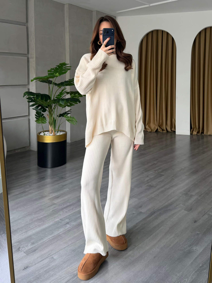 Bisiklet Yaka Fitilli Takım 4004 Krem