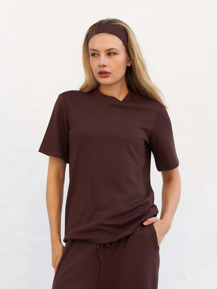 Bisiklet Yaka Oversize Tişört 050803 Kahve