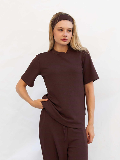 Bisiklet Yaka Oversize Tişört 050803 Kahve