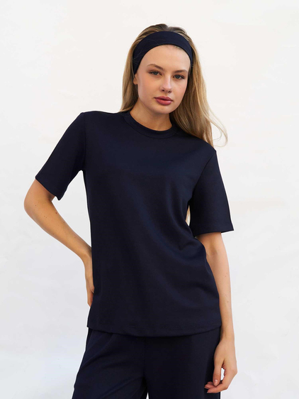 Bisiklet Yaka Oversize Tişört 050803 Lacivert