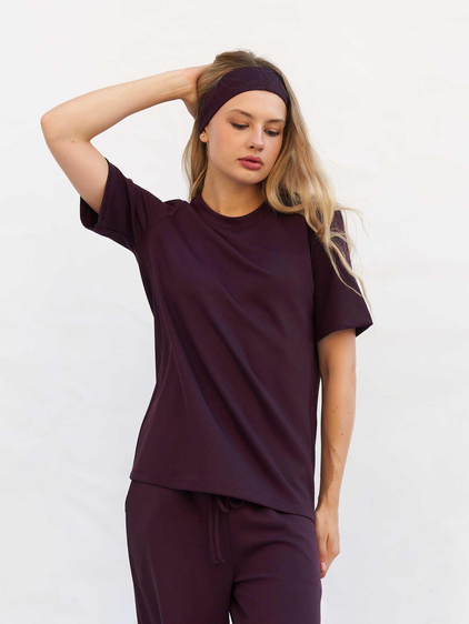 Bisiklet Yaka Oversize Tişört 050803 Mürdüm