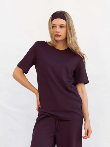 Bisiklet Yaka Oversize Tişört 050803 Mürdüm