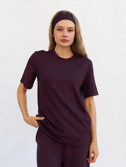 Bisiklet Yaka Oversize Tişört 050803 Mürdüm