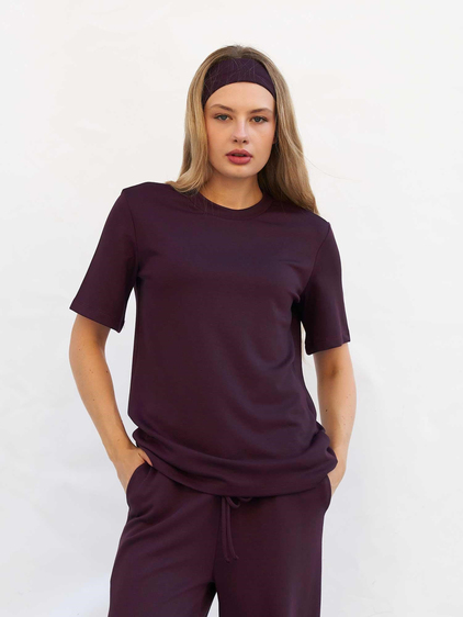 Bisiklet Yaka Oversize Tişört 050803 Mürdüm