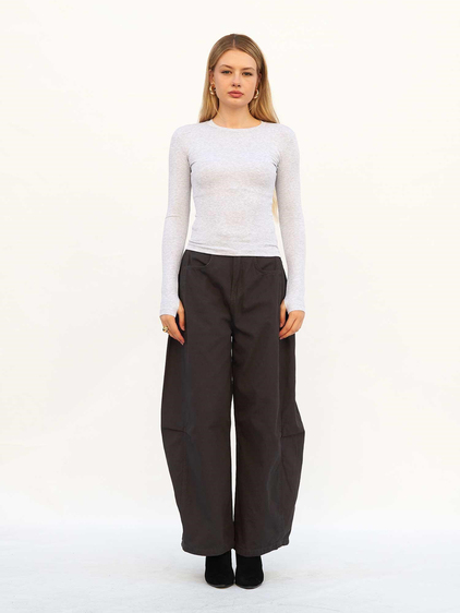 Bisiklet Yaka Parmaklı Basic Bluz 072040 Gri