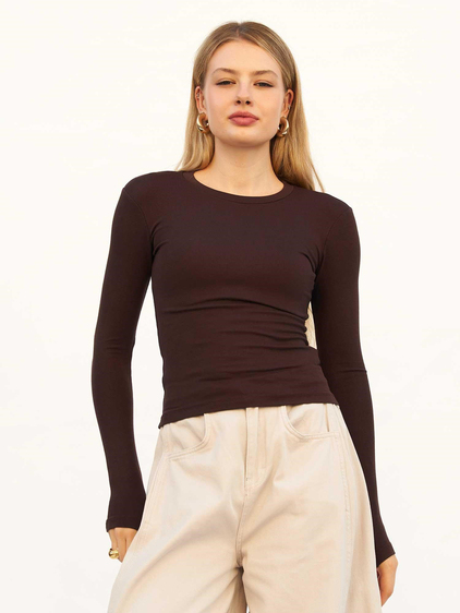 Bisiklet Yaka Parmaklı Basic Bluz 072040 Kahve