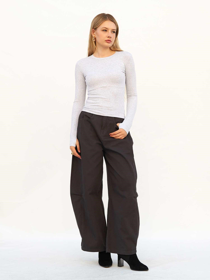 Bisiklet Yaka Parmaklı Basic Bluz 072040 Gri