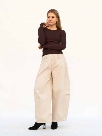 Bisiklet Yaka Parmaklı Basic Bluz 072040 Kahve