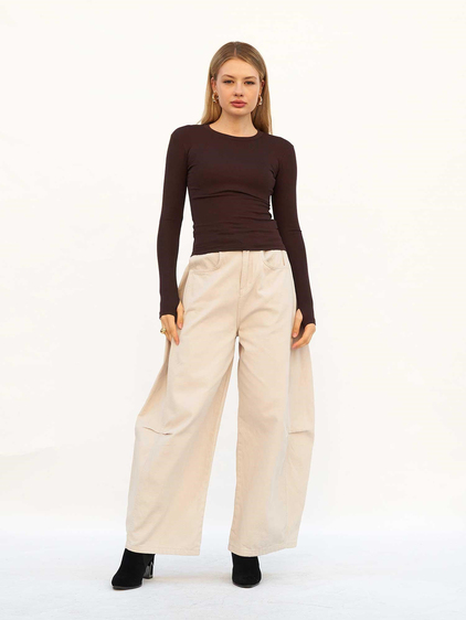 Bisiklet Yaka Parmaklı Basic Bluz 072040 Kahve