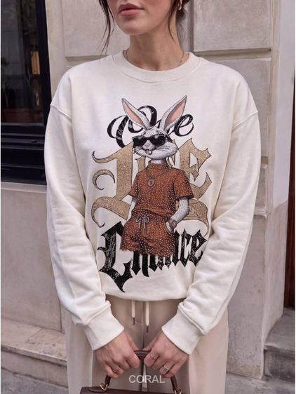 BugsBunny Taşlı SweatShirt 5924 Beyaz