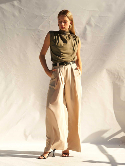 Büzgü Detaylı Örme Bodysuit 072008 Haki