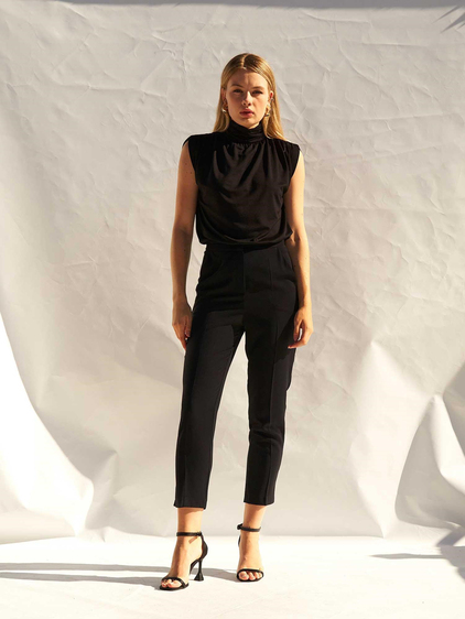 Büzgü Detaylı Örme Bodysuit 072008 Siyah