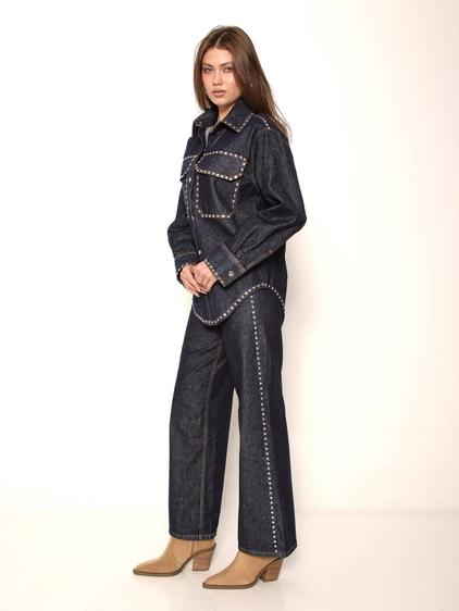 Çakım Detaylı Gömlekli Kot Takım 0622 Lacivert