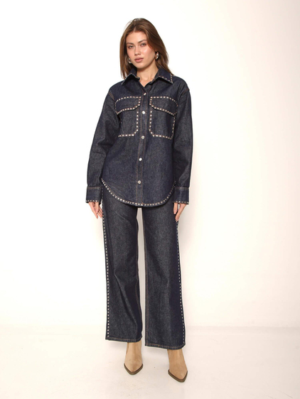 Çakım Detaylı Gömlekli Kot Takım 0622 Lacivert