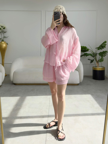 Çapraz Bağcıklı Şortlu Takım 51439 Pembe