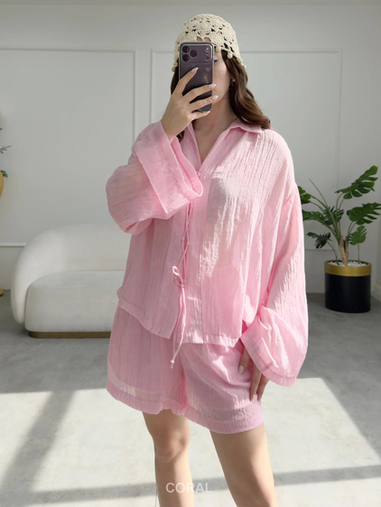 Çapraz Bağcıklı Şortlu Takım 51439 Pembe
