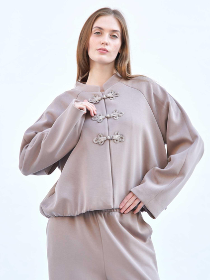Ceket Pantolon Modal Örme Takım 220726 Bomber Bej