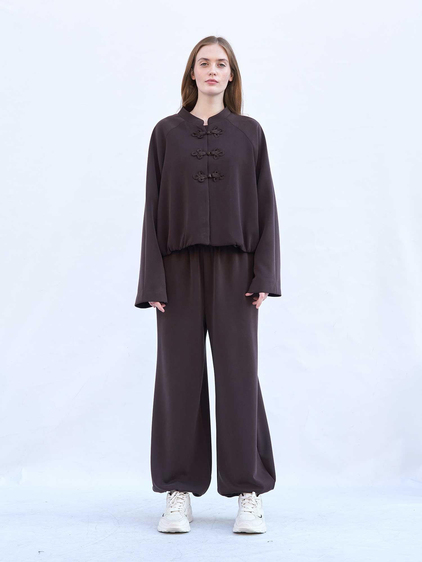 Ceket Pantolon Modal Örme Takım 220726 Bomber Koyu Kahve