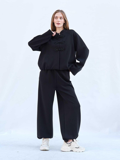 Ceket Pantolon Modal Örme Takım 220726 Bomber Siyah