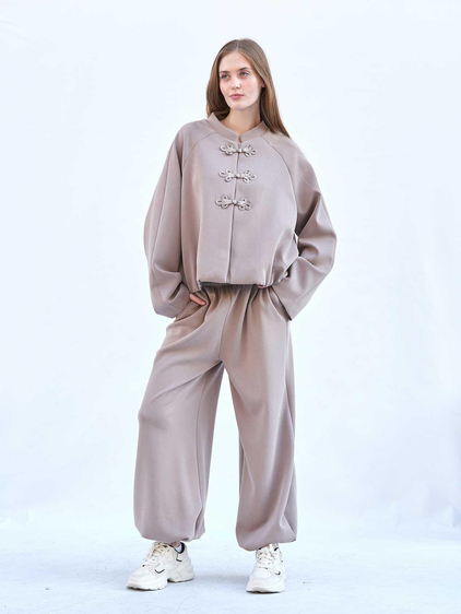 Ceket Pantolon Modal Örme Takım 220726 Bomber Bej