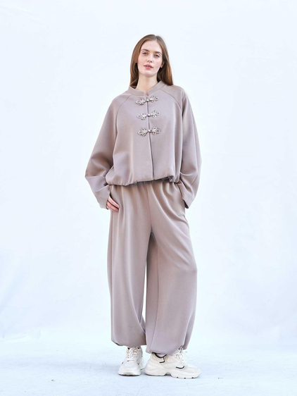 Ceket Pantolon Modal Örme Takım 220726 Bomber Bej