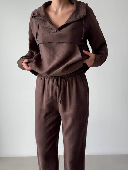 Cepli Fermuarlı Ceket Pantolon Takım 6029 Kahve