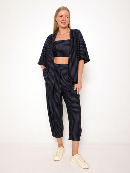 Çizgili Üçlü Takım Lacivert