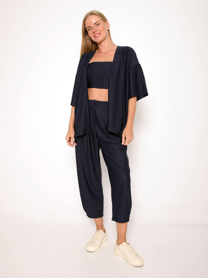 Çizgili Üçlü Takım Lacivert