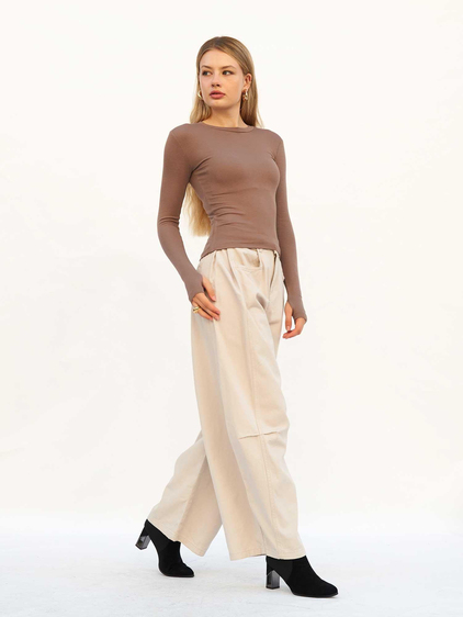 Curve Wide Gabardin Pantolon 031738 Gri