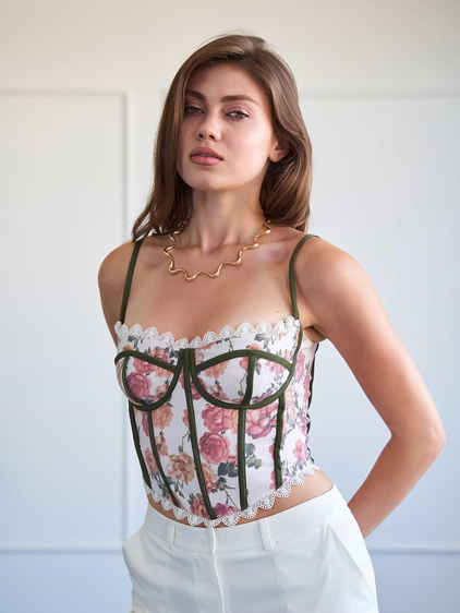 Dantel Detaylı Floral Büstiyer 060335 Multı