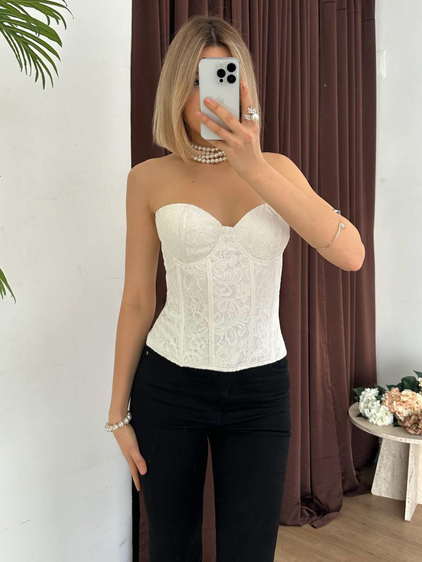 Dantelli Straplez Büstiyer 20203 Beyaz